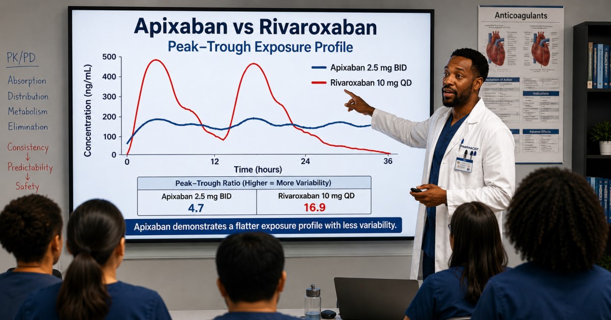 Visual-only pharmacokinetic comparison of oral anticoagulant exposure curves without embedded text.