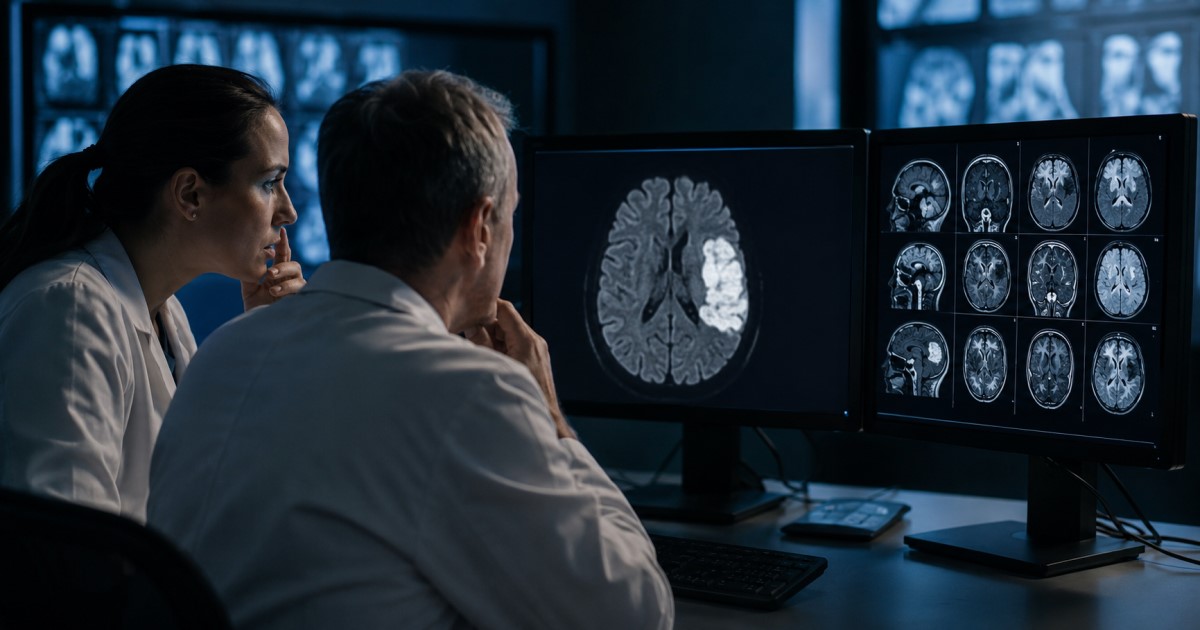 Realistic medical AI comparison scene with radiology workstations and two different diagnostic workflows.