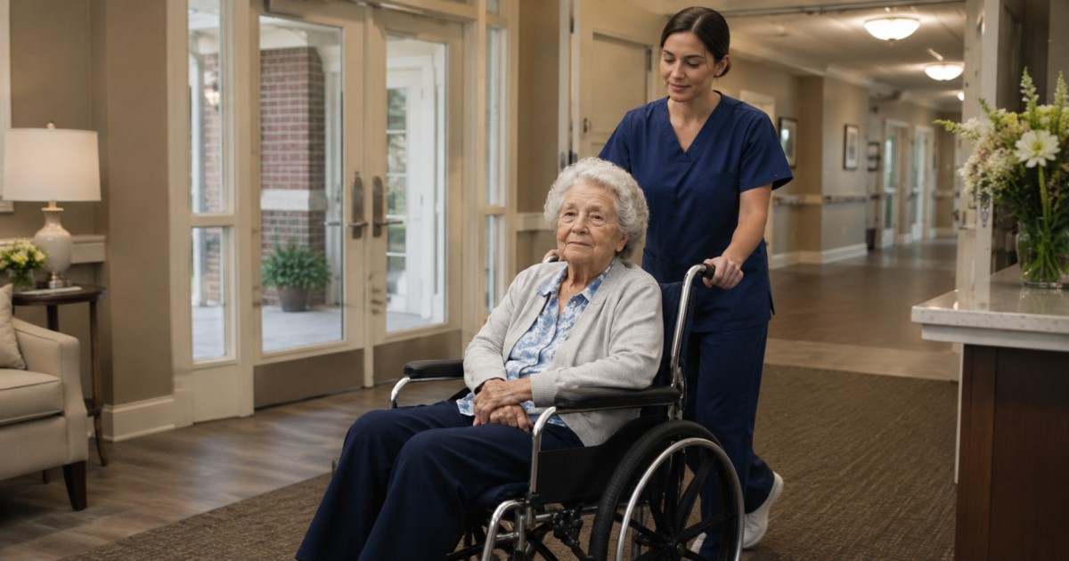 Realistic clinical analytics scene showing an older woman, health records, and multimorbidity signals.