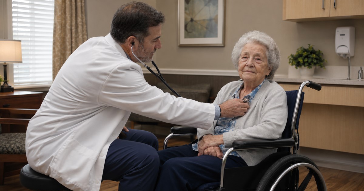 Realistic public-health scene showing women, healthcare access, social inequality, and longevity policy.