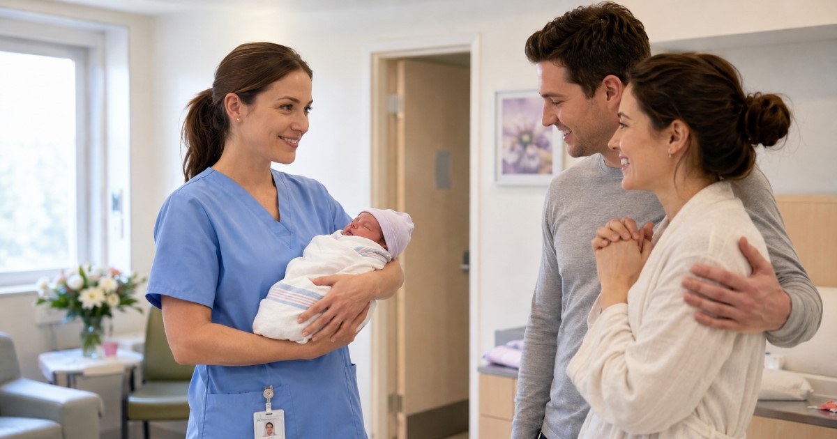 Realistic newborn intensive care scene with a premature baby, clinician, and calm hospital environment.
